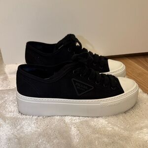 Prada Women's Black and White Platform Sneakers